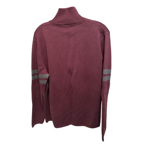 Gap Mens Full-Zip Burgundy Sweater With Gray Stripes On Sleeves - Picture 9 of 12